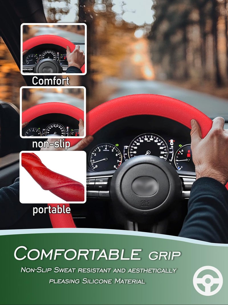 LRITER Car Steering Wheel Cover  Non-Slip Silicone Material  Multiple Color Choices  Universal Auto Parts Steering Wheel Cover  Suitable for Most Cars (Red) - Image 2